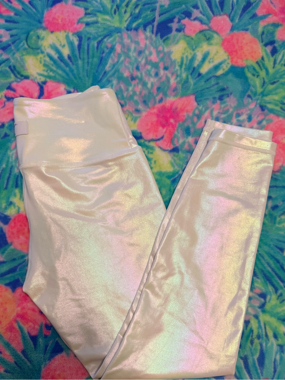 Young girls ZYIA ACTIVE iridescent white athletic leggings size 6-8